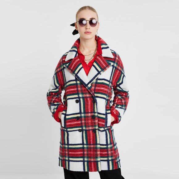 NWT Desigual red & white tartan print coat jacket, US6 - Picture 5 of 16